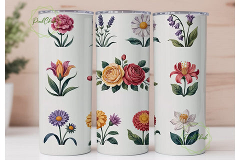 Birth Month Floral 20oz Tumbler Wrap Sublimation PixelChick 