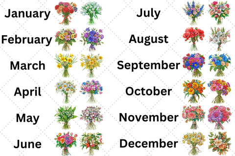 Birth Month Flower Clipart, Birth Flower PNG, Antique Floral PNG, Personalized Flower Bouquet Graphic, Birthday Flower, Floral Botanical PNG Sublimation FloridPrintables 