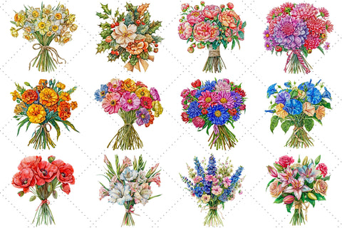 Birth Month Flower Clipart, Birth Flower PNG, Antique Floral PNG, Personalized Flower Bouquet Graphic, Birthday Flower, Floral Botanical PNG Sublimation FloridPrintables 