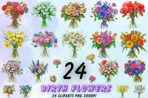 Birth Month Flower Clipart, Birth Flower PNG, Antique Floral PNG, Personalized Flower Bouquet Graphic, Birthday Flower, Floral Botanical PNG Sublimation FloridPrintables 
