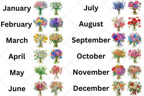 Birth Month Flower Clipart, Birth Flower PNG, Birth Month Flower Bouquet, Mother's Day Gift, Watercolor Birth Month Flowers, Floral Sublimation FloridPrintables 