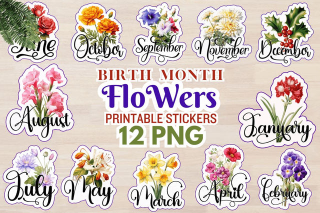 Birth Month Flower Stickers Bundle Sublimation Regulrcrative 