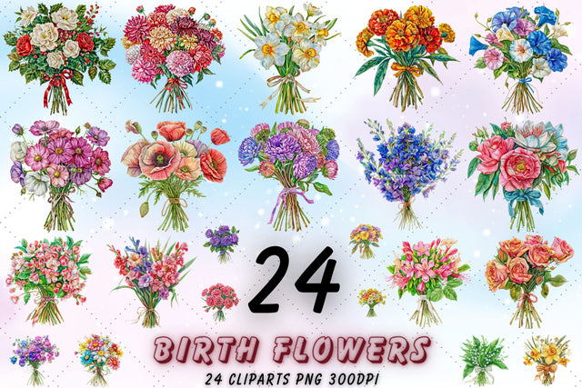 Birth Month Flower Sublimation Clipart Sublimation FloridPrintables 