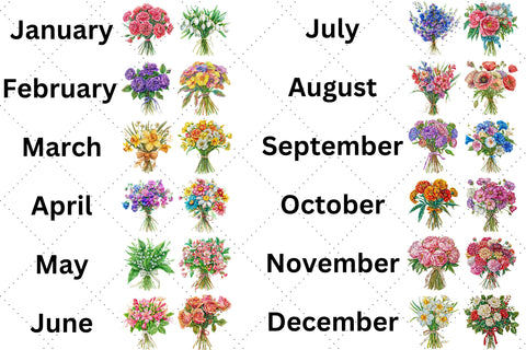 Birth Month Flower Sublimation Clipart Sublimation FloridPrintables 