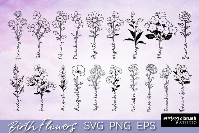Birth Month Flowers SVG Bundle, Birth Flowers Cut Files SVG OrangeBrushStudio 
