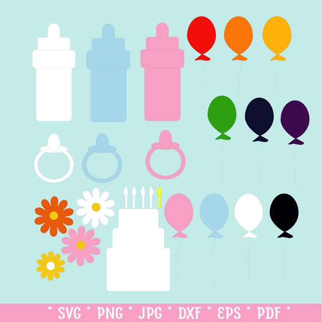 Birthday and Baby Shower SVG 21pc Icon Bundle SVG Sarahs Artistic Studio 