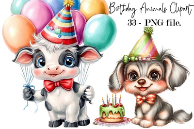 Birthday Animals Clipart PNG Bundle Sublimation SVGArt 