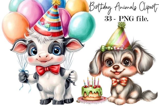 Birthday Animals Clipart PNG Bundle Sublimation SVGArt 
