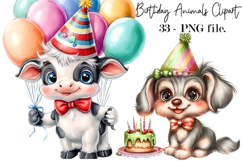 Birthday Animals Clipart PNG Bundle Sublimation SVGArt 