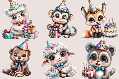 Birthday Animals Clipart PNG Bundle Sublimation SVGArt 