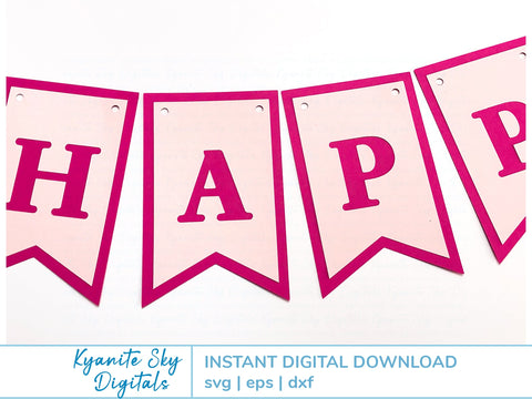 Birthday Any Number Banner Bunting SVG Cute Birthday for Girl SVG Kyanite Sky Digitals 