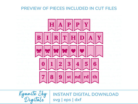 Birthday Any Number Banner Bunting SVG Cute Birthday for Girl SVG Kyanite Sky Digitals 