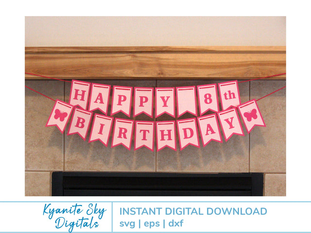 Birthday Any Number Banner Bunting SVG Cute Birthday for Girl SVG Kyanite Sky Digitals 