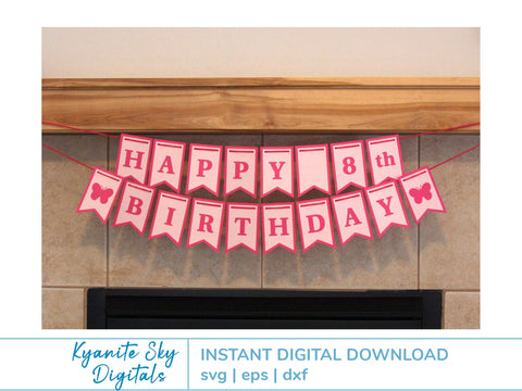 Birthday Any Number Banner Bunting SVG Cute Birthday for Girl SVG Kyanite Sky Digitals 