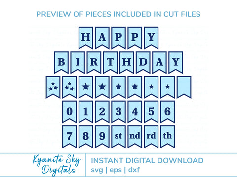 Birthday Any Number Banner Bunting SVG with Stars SVG Kyanite Sky Digitals 
