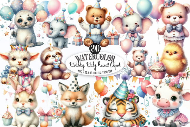 Birthday Baby Animal Clipart, Birthday Sublimation SVGista 
