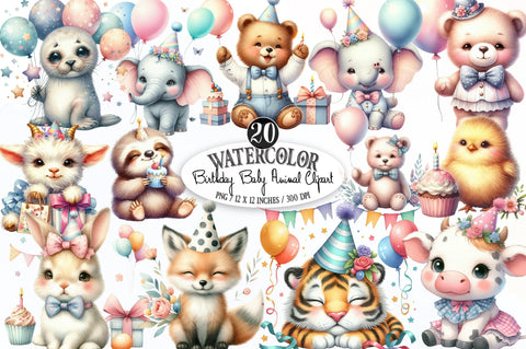 Birthday Baby Animal Clipart, Birthday Sublimation SVGista 
