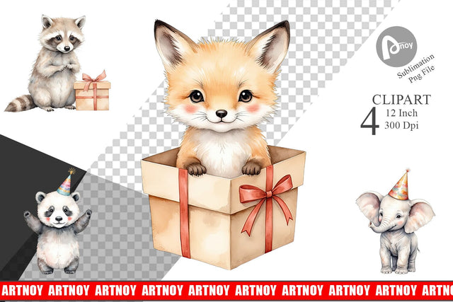 Birthday Baby Beasts Clipart Sublimation artnoy 