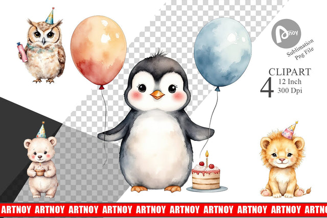 Birthday Baby Beasts Clipart Sublimation artnoy 