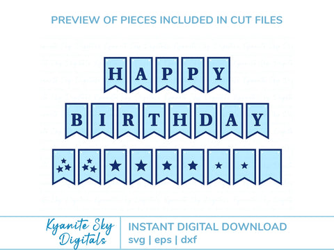 Birthday Banner Bunting SVG with Stars SVG Kyanite Sky Digitals 