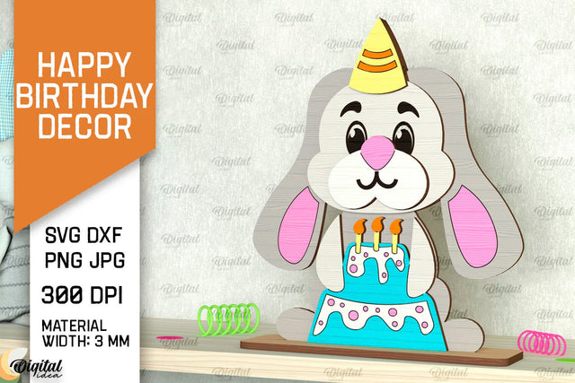 Birthday Bunny SVG Design. Happy Birthday Decor Laser Cut SVG Evgenyia Guschina 