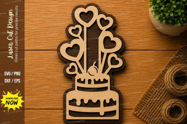 Birthday Cake Hearts SVG | Celebration Laser Cut File | Glowforge CNC DXF PNG EPS SVG Regulrcrative 