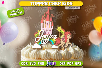 Birthday Cake Topper Laser Cut | Cake Decor | Children's Topper Design | Cupcake Topper | CNC File SVG The T Store Design 