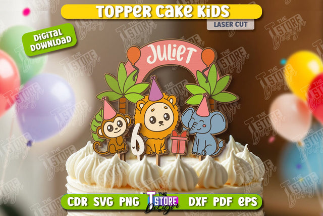 Birthday Cake Topper Laser Cut | Cake Decor | Children's Topper Design | Cupcake Topper | CNC File SVG The T Store Design 