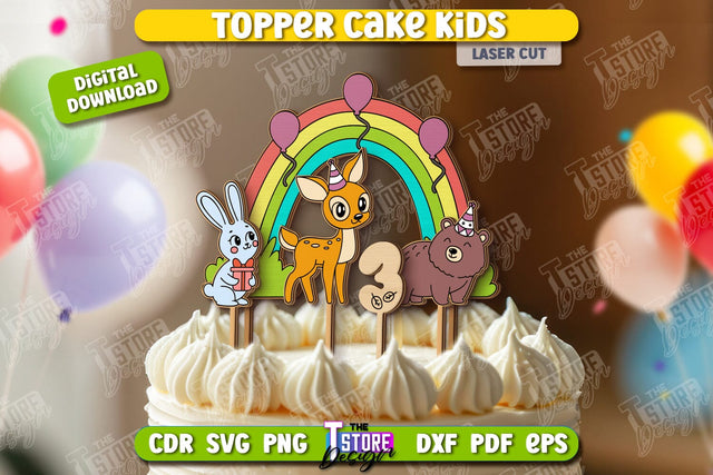 Birthday Cake Topper Laser Cut | Cake Decor | Children's Topper Design | Cupcake Topper | CNC File SVG The T Store Design 