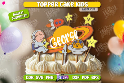 Birthday Cake Topper Laser Cut | Cake Decor | Children's Topper Design | Cupcake Topper | CNC File SVG The T Store Design 