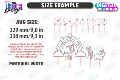 Birthday Cake Toppers Laser Cut Bundle | Cake Decor | Children's Topper Design | Cupcake Topper | CNC Files SVG The T Store Design 