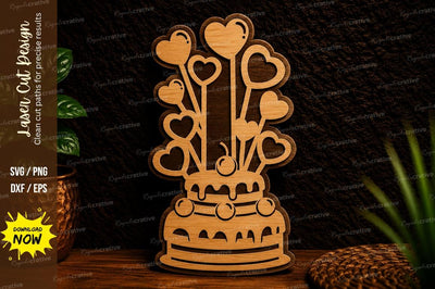 Birthday Cake with Hearts Laser Cut SVG Design SVG Regulrcrative 