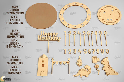 Birthday Candlestick Laser Cut. Happy Birthday. Dino SVG SVG Evgenyia Guschina 