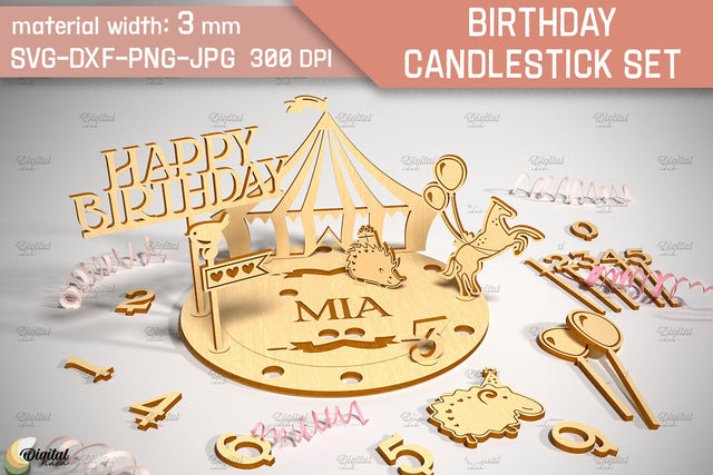 Birthday Candlestick Laser Cut. Happy Birthday SVG. Animals SVG SVG Evgenyia Guschina 