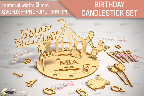 Birthday Candlestick Laser Cut. Happy Birthday SVG. Animals SVG SVG Evgenyia Guschina 