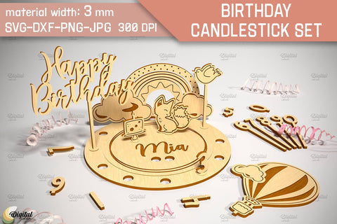 Birthday Candlestick Laser Cut. Happy Birthday SVG SVG Evgenyia Guschina 