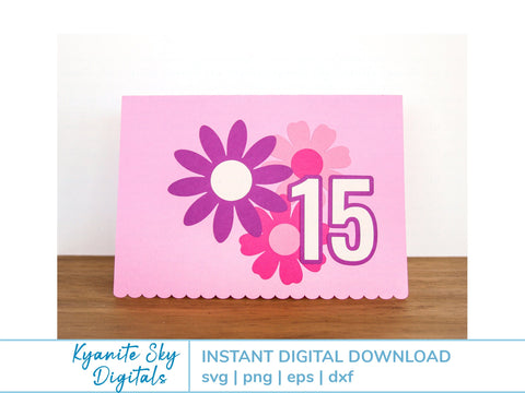 Birthday Card Flowers with any number SVG Kyanite Sky Digitals 