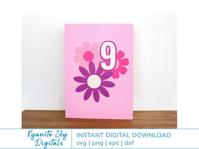 Birthday Card Flowers with any number SVG Kyanite Sky Digitals 