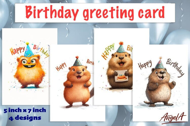 Birthday card, Happy birthday card, birthday animals hamster Sublimation Angelina Semenova 