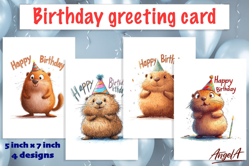 Birthday card, Happy birthday card, birthday animals hamster Sublimation Angelina Semenova 