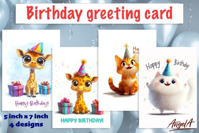 Birthday card, Happy birthday card, birthday cat, giraffe Sublimation Angelina Semenova 
