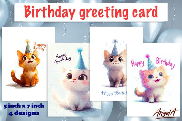 Birthday card, Happy birthday card, birthday cute cats PNG Sublimation Angelina Semenova 