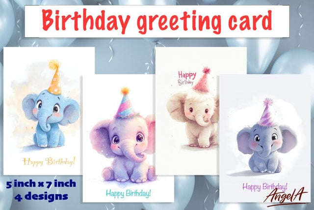 Birthday card, Happy birthday card, birthday cute elephant Sublimation Angelina Semenova 