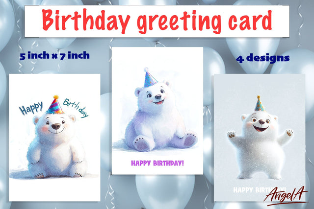 Birthday card, Happy birthday card, birthday cute polar bear Sublimation Angelina Semenova 
