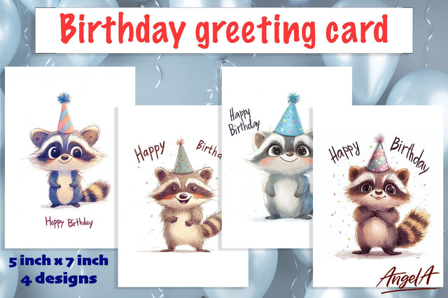Birthday card, Happy birthday card, birthday cute raccoon Sublimation Angelina Semenova 