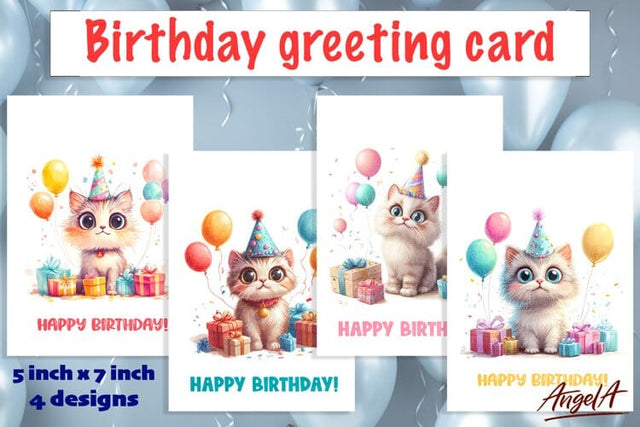 Birthday card, Happy birthday card printable, cute cats PNG Sublimation Angelina Semenova 