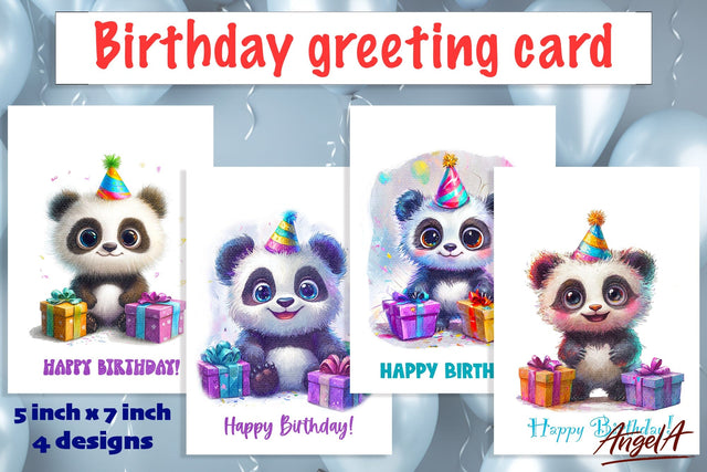 Birthday card, Happy birthday card printable, cute panda Sublimation Angelina Semenova 