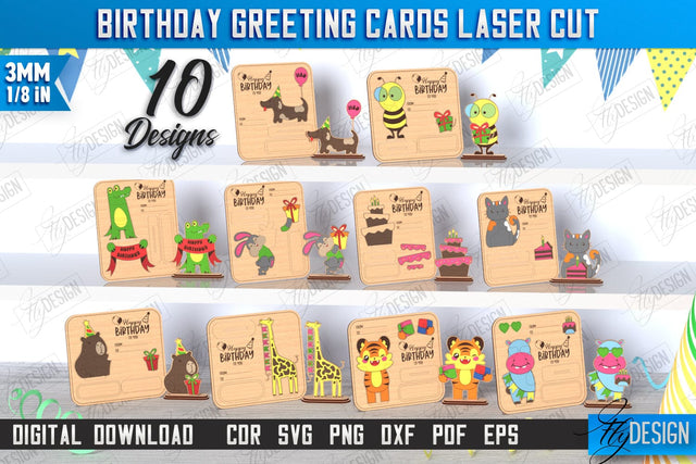 Birthday Card Laser Cut Bundle | Greeting Card | Happy Birthday Pop Up Wood Card | CNC Files SVG Fly Design 