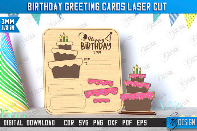 Birthday Card Laser Cut | Greeting Card | Happy Birthday Pop Up Wood Card | CNC File SVG Fly Design 