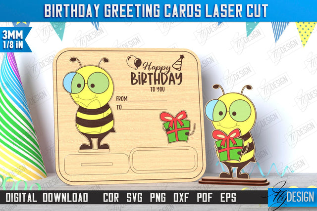 Birthday Card Laser Cut | Greeting Card | Happy Birthday Pop Up Wood Card | CNC File SVG Fly Design 